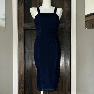 NWT - Parisian Works Dark Blue Denim Midi Dress US 4